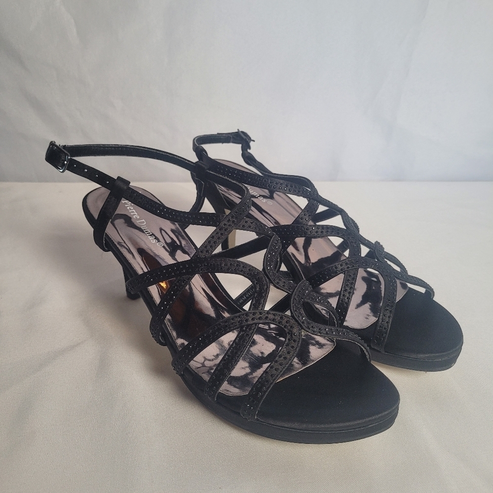 Pierre Dumas Black Sparkle Strappy Open Toe Prom Event Heels Size 9.5 M